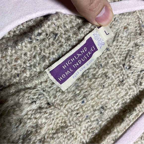 Highland Home Industries British Wool Cardigan Sweater Oatmeal Speckle Size‎ L - Picture 2 of 9